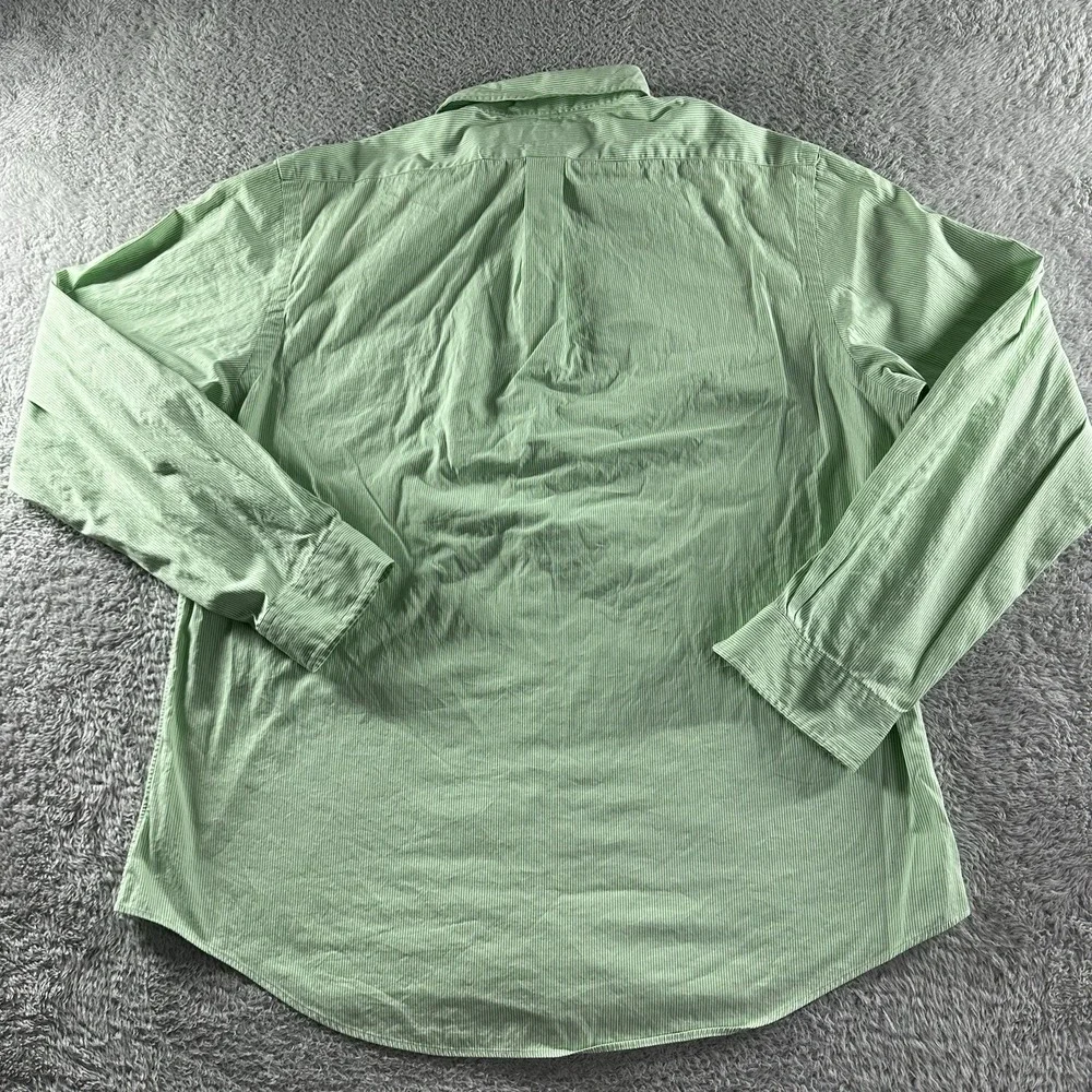 VINTAGE Polo Ralph Lauren Shirt Mens 17 1/2 Custom Fit Green Stripe Button Down‎